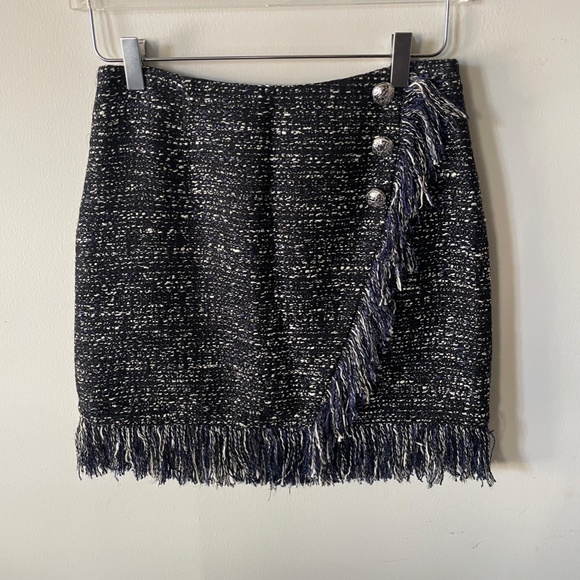 NWOT Intermix Danny Fringed Tweed Mini Skirt - Picture 2 of 5